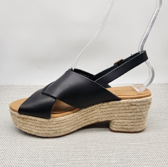 Soludos Amalfi Size 9 Black Leather Platform Sandals Heel Slingback Boho Sisal - Picture 4 of 16